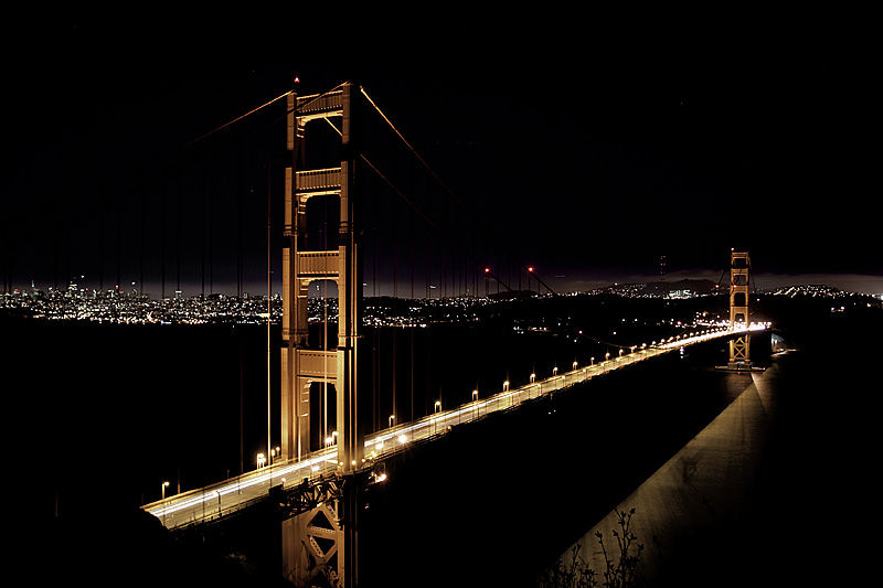 san francisco golden gate bridge at night. The Golden Gate Bridge linking