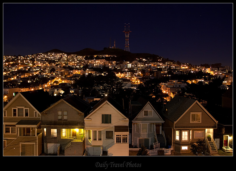 Twin peaks at night San Francisco California USA Daily Travel Photos