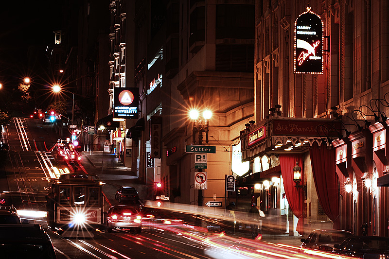 Powell Street Cable Car Night Light Trails San Francisco California 