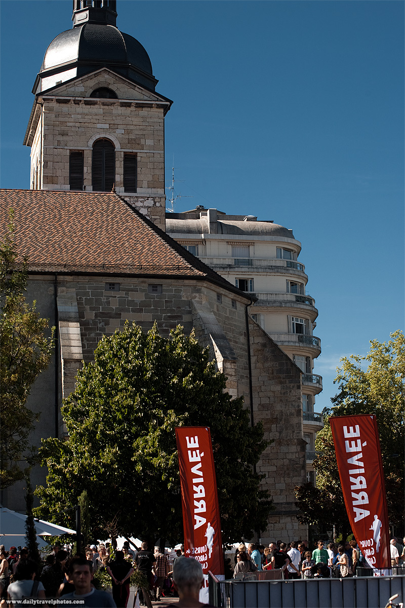 Finish line next to the church and town hall - Annecy, Haute-Savoie, France - Daily Travel Photos