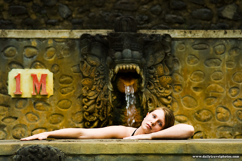 Beautiful German Blue-Eyes Woman Hot Spring Bath - Banjar, Bali, Indonesia - Daily Travel Photos
