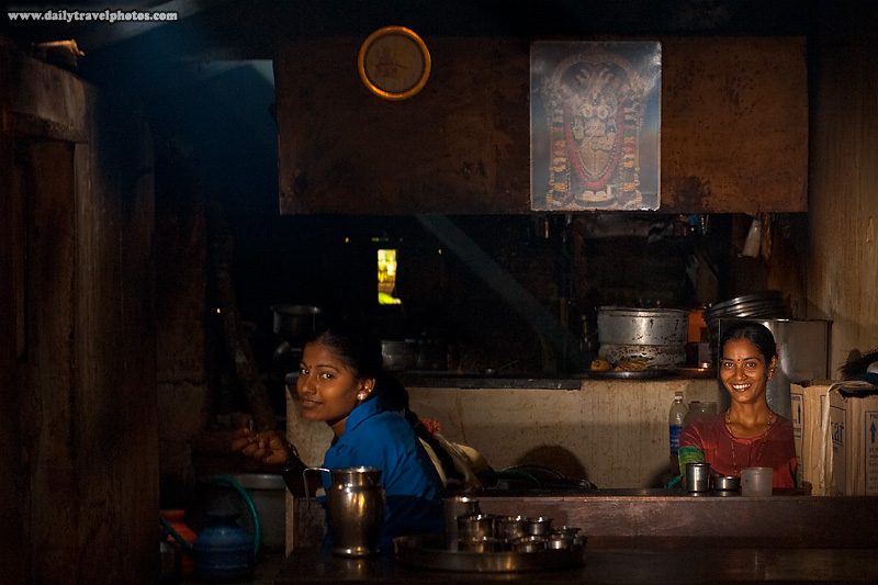 Beautiful Indian Girls Dhaba Workers Sitting Kitchen - Gokarna, Karnataka, India - Daily Travel Photos