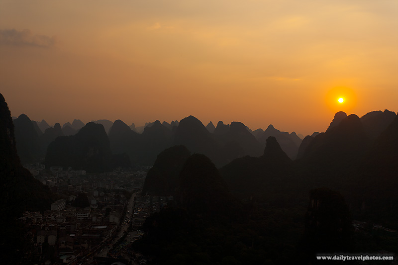 Sunset Skyline Filled with Karst Formation Mountains - Yangshuo, Guanxi, China - Daily Travel Photos